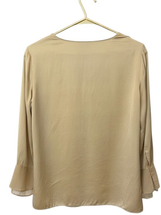 Antonio Melani Gold Silk Tiered Flutter Sleeve Blouse Size S - Picture 3 of 5